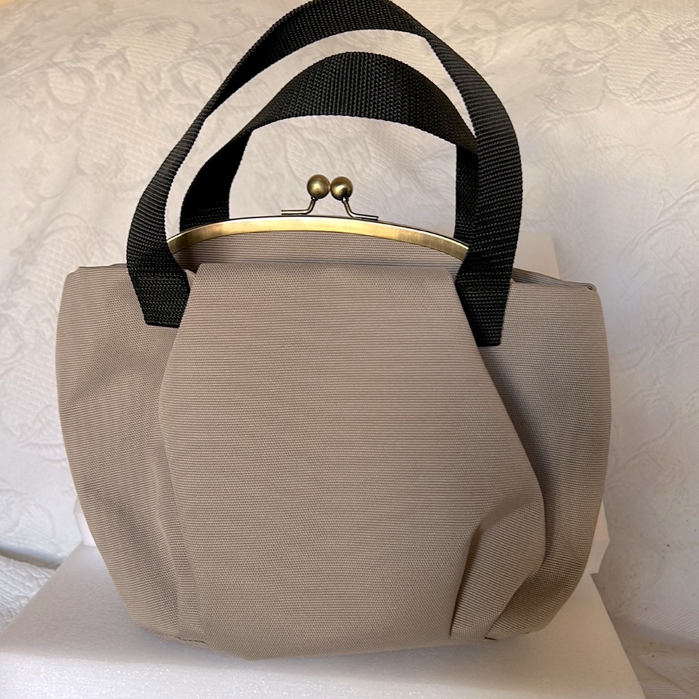 AYANOKOJI tan canvas black strap bucket  12x9” brass tone hardware Made in Japan